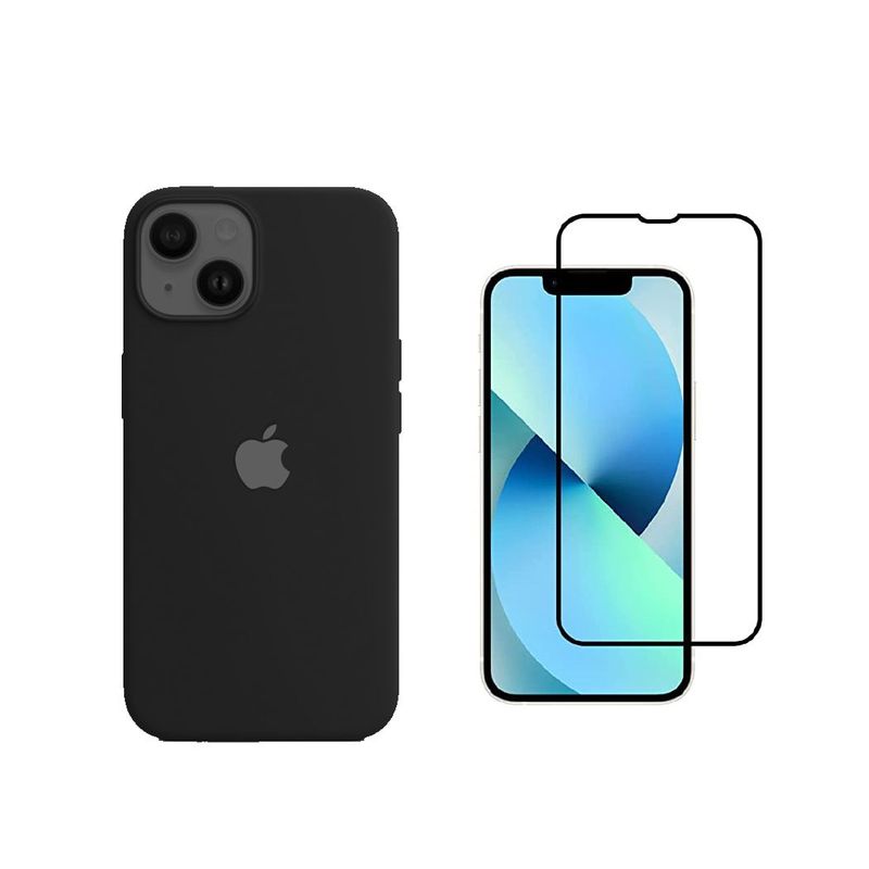 CASE - Funda Silicone Case iPhone 14 Y Vidrio Templado Negro