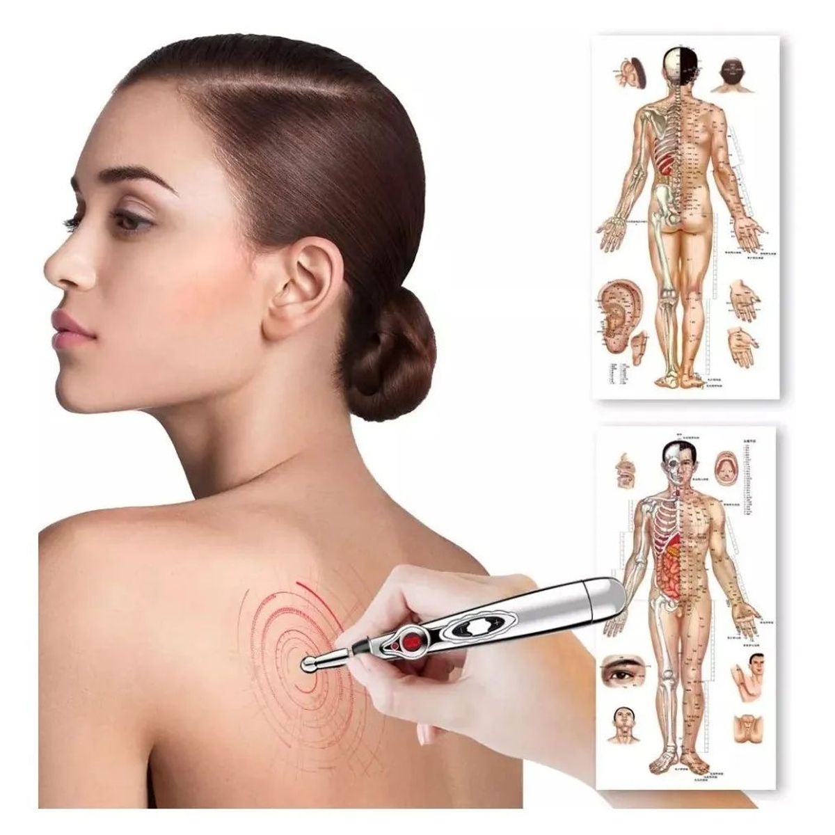 PERUMASSAGE - Electroestimulador Digital Tens 4 Parches y Lapiz de Acupuntura.