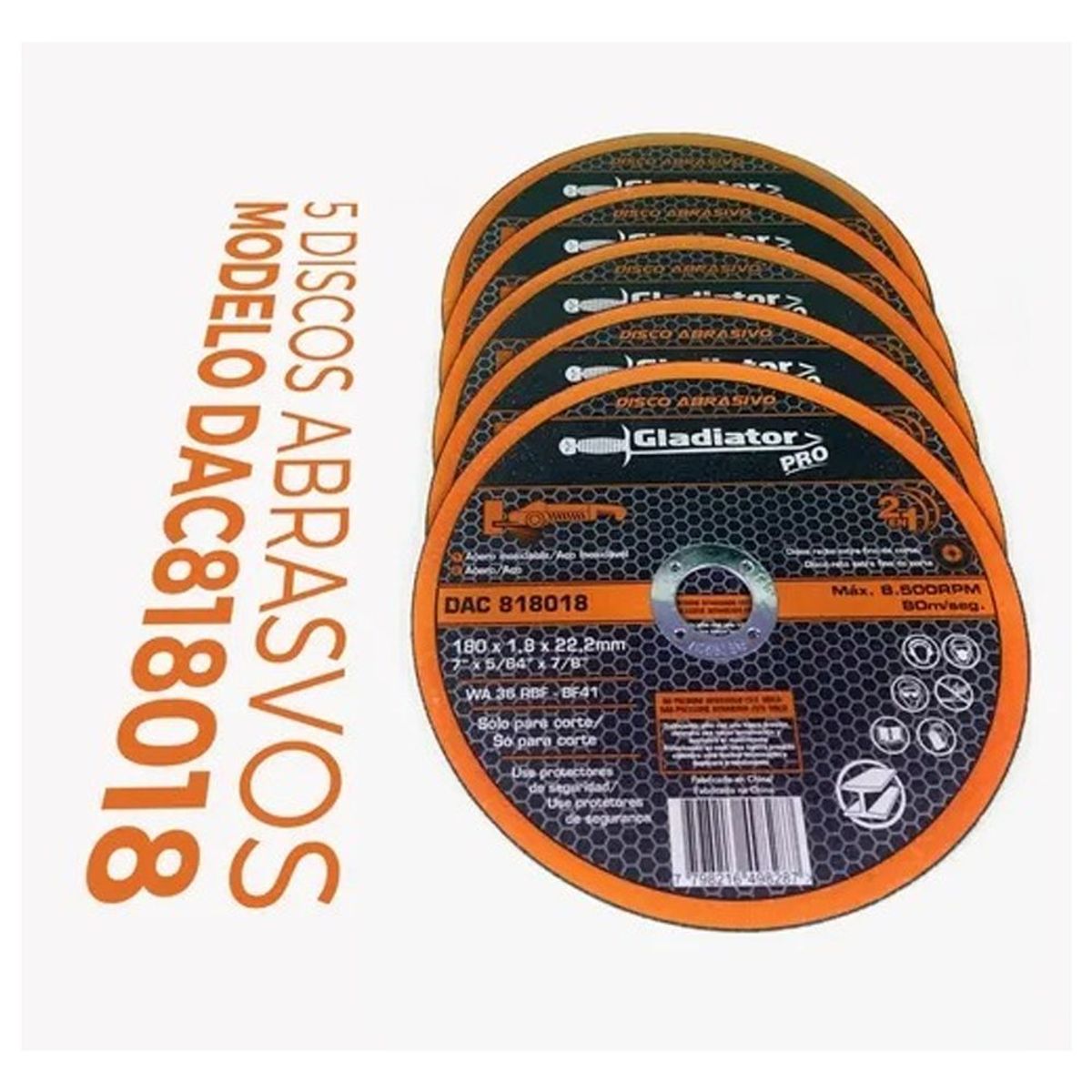 GLADIATOR - AMOLADORA DE 180mm - 7" 2300 W-Con 5 DISCOS DAC 818018