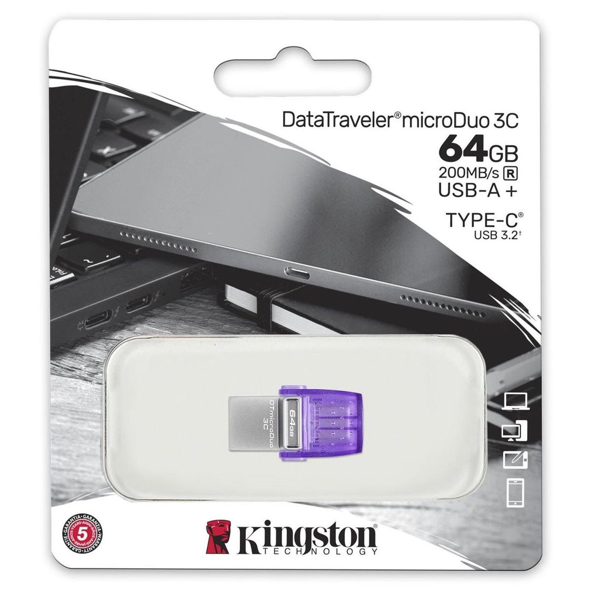 KINGSTON - Memoria USB-C Usb-A Kingston Duo 3c 64GB 200mbs - DTDUO3CG364GB