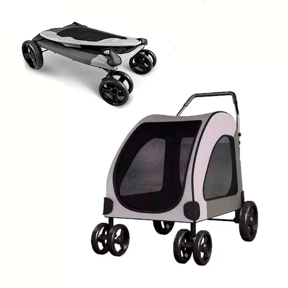 QUE PATAS PET SHOP - Coche Para Perros Grandes Plegable 60kg Gris