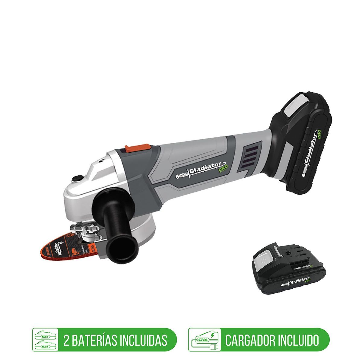 GLADIATOR - AMOLADORAS ANGULARES 4 1/2 18V 2 BATERÍAS DE 3AH Y CARGADOR RÁPIDO