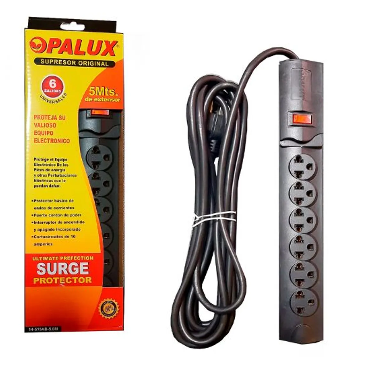 OPALUX - Supresor De Picos 6 Tomas Opalux 5 Mts 16awg