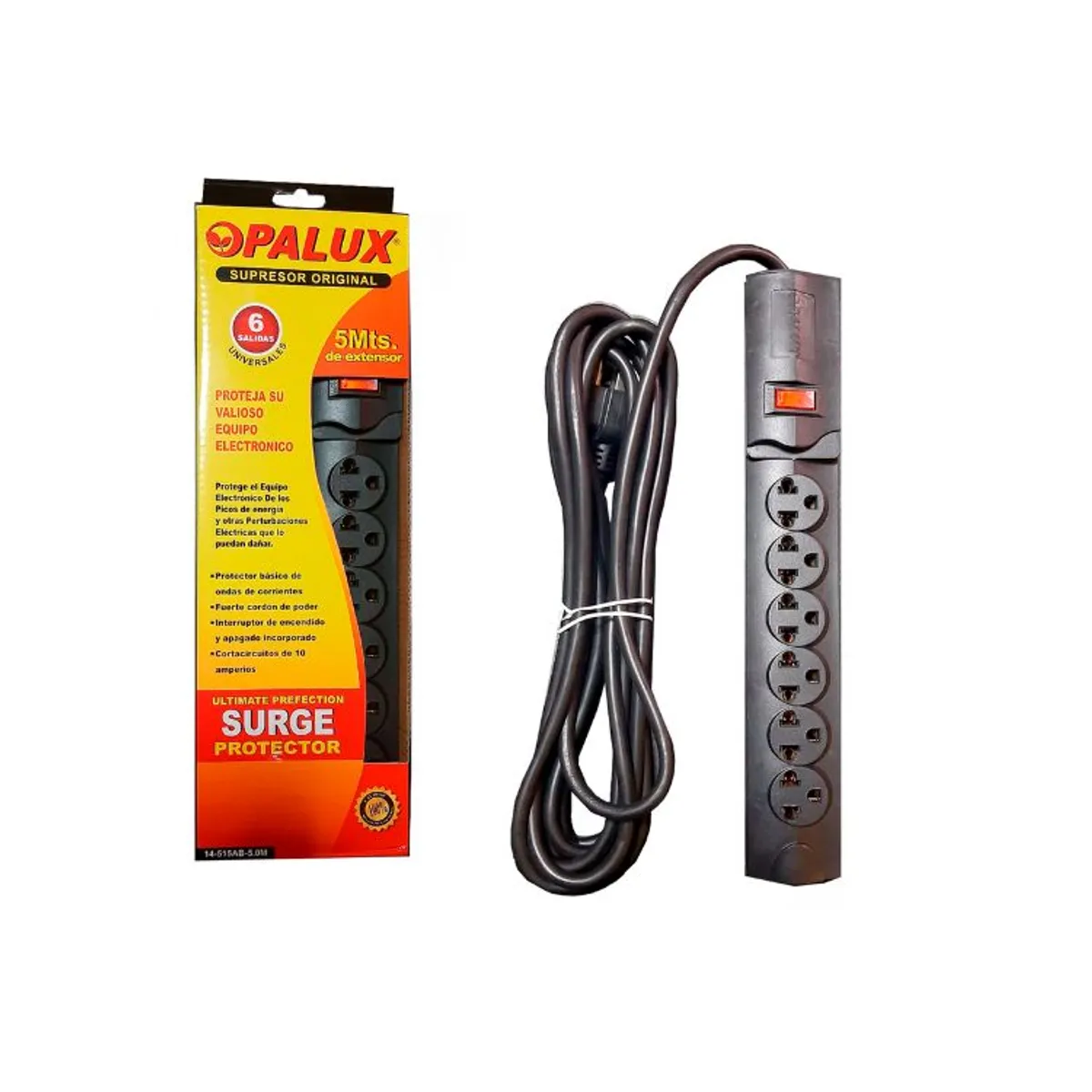 OPALUX - Supresor De Picos 6 Tomas Opalux 5 Mts 16awg