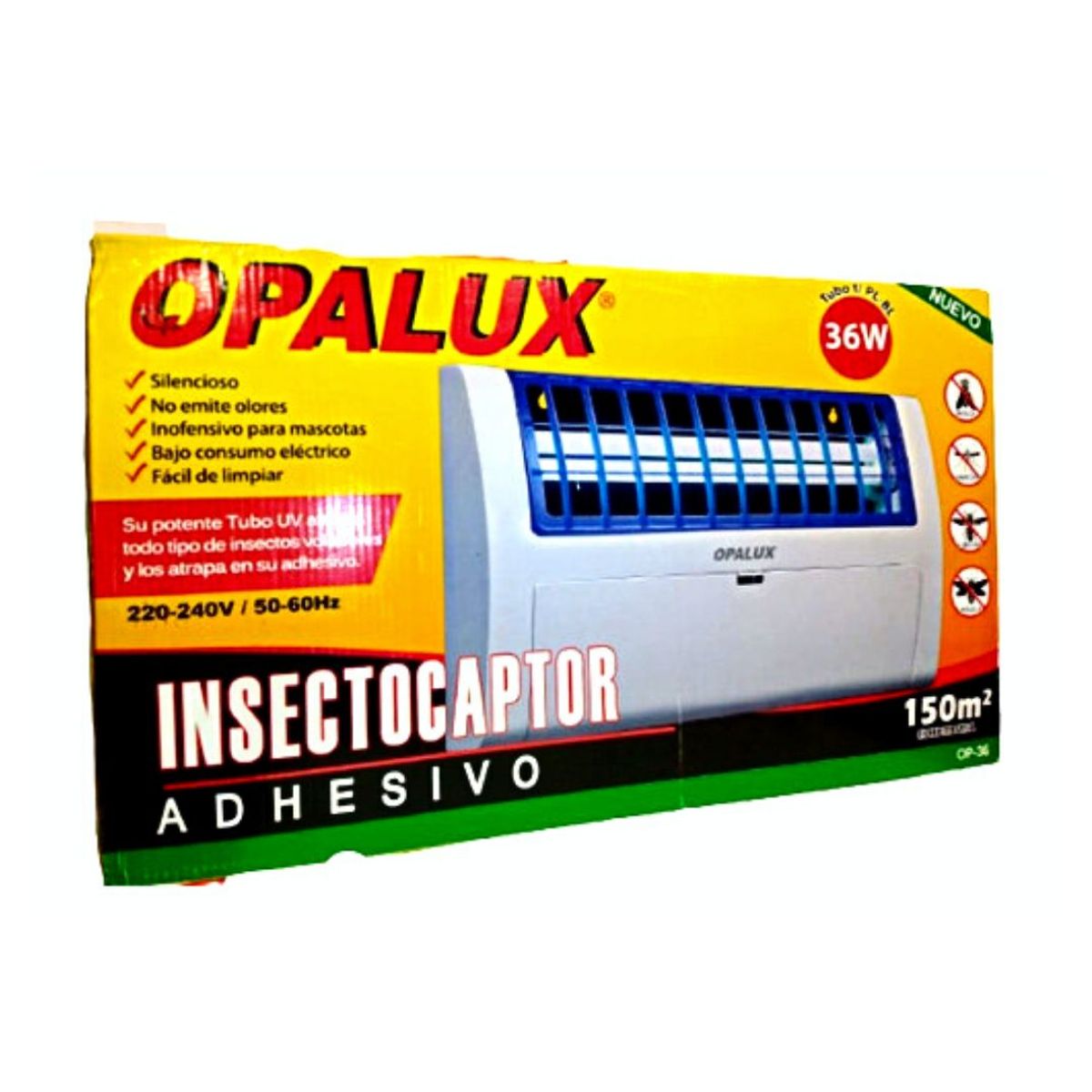 OPALUX - Insectocaptor Adhesivo Mata Mosquitos Moscas 36W 150m² Opalux OP-36
