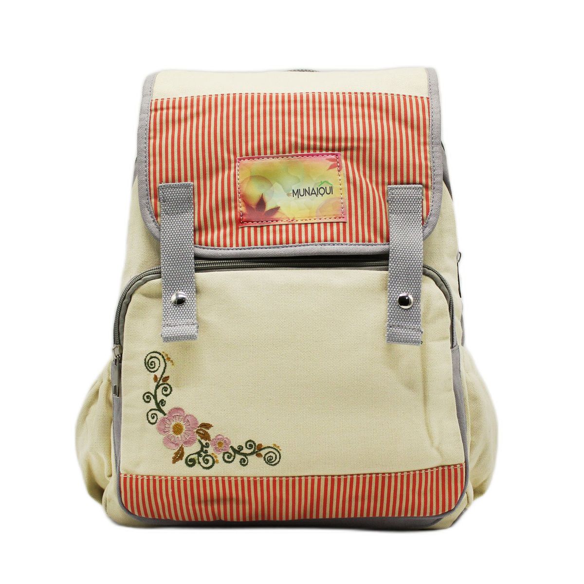 MUNAIQUI - Mochila Munaiqui color Beige con Gris de Lona algodonada