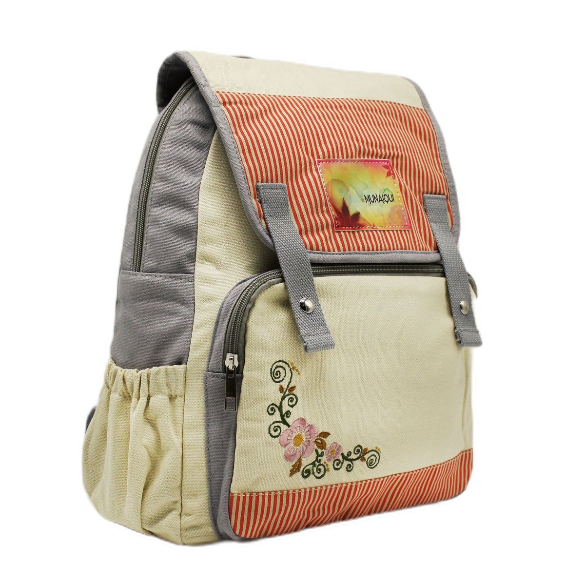 MUNAIQUI - Mochila Munaiqui color Beige con Gris de Lona algodonada