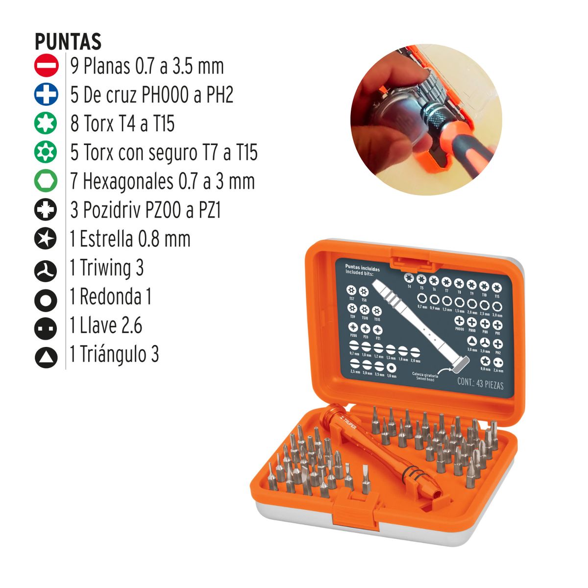 TRUPER - juego desarmadores joyero  42 puntas - truper
