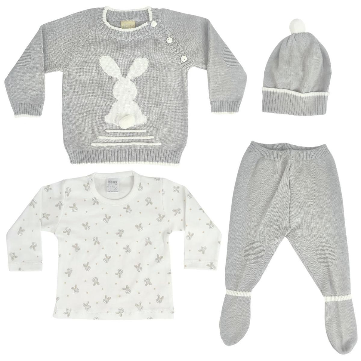 GENERICO - Conjunto Hilo Conejo 4 piezas - Plomo-Blanco - Talla 1