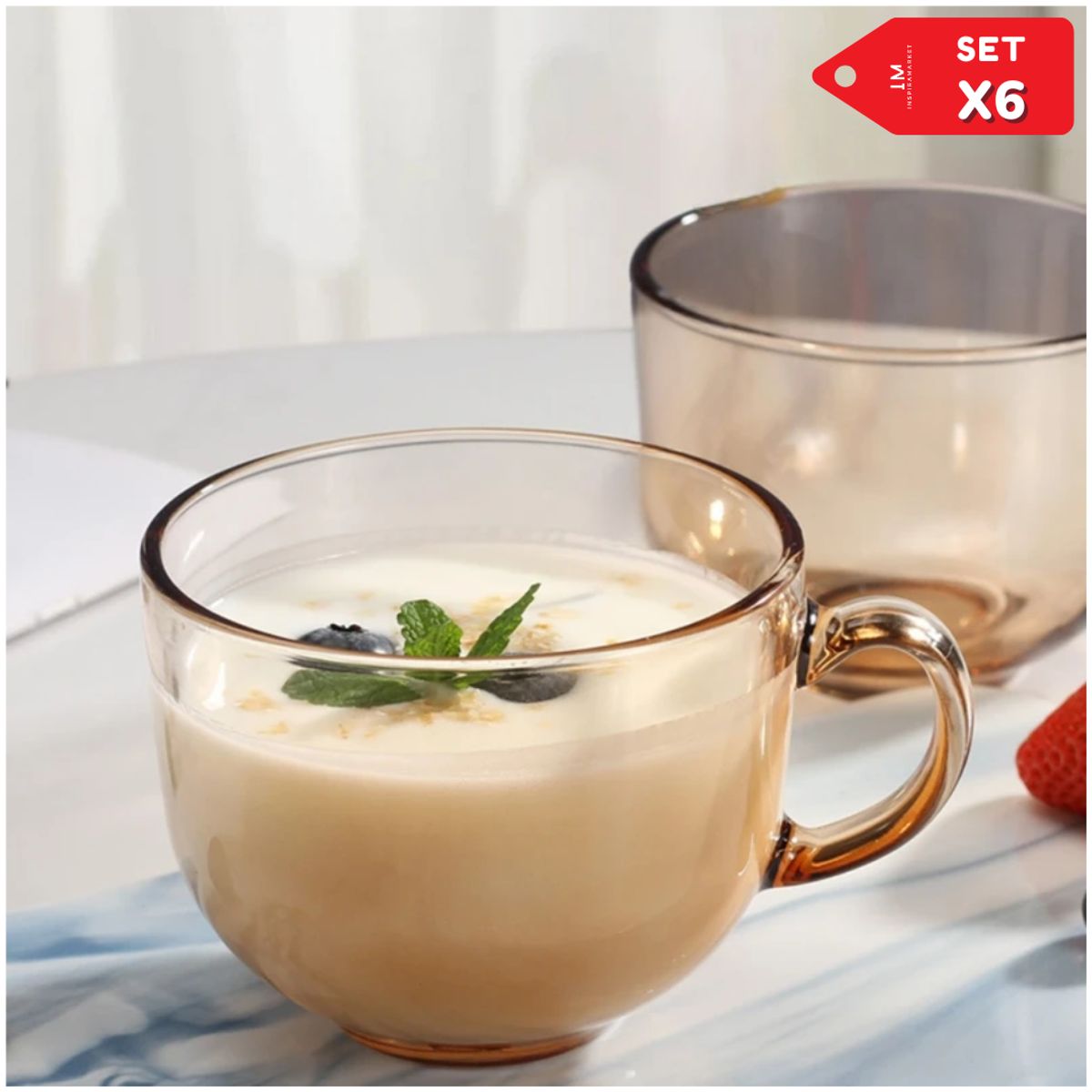 INSPIRA MARKET - Juego de tazas con mango de vidrio 440 ml setx6