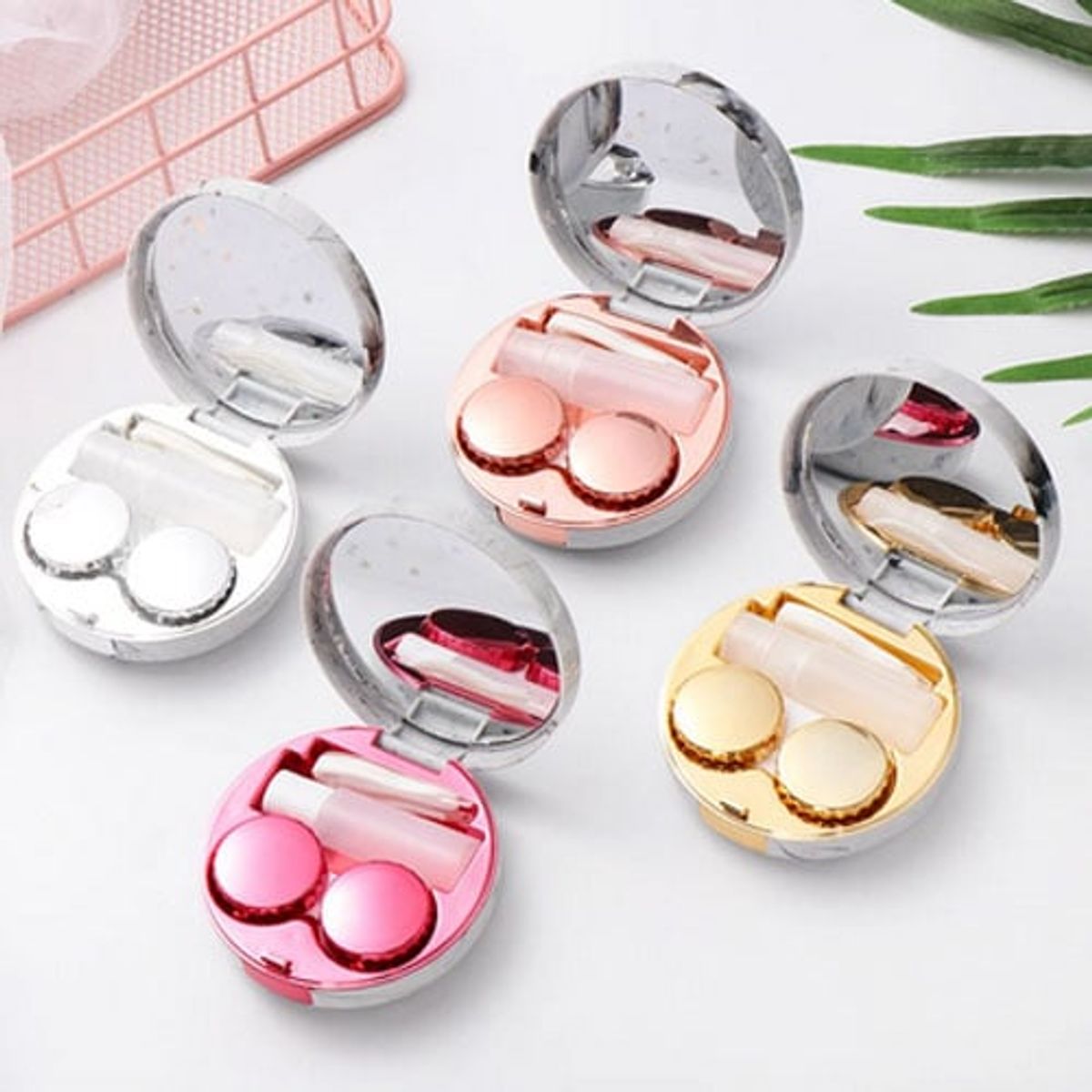 GENERICO - Estuche de lentes de contacto Rosa Marmoleado para viajes