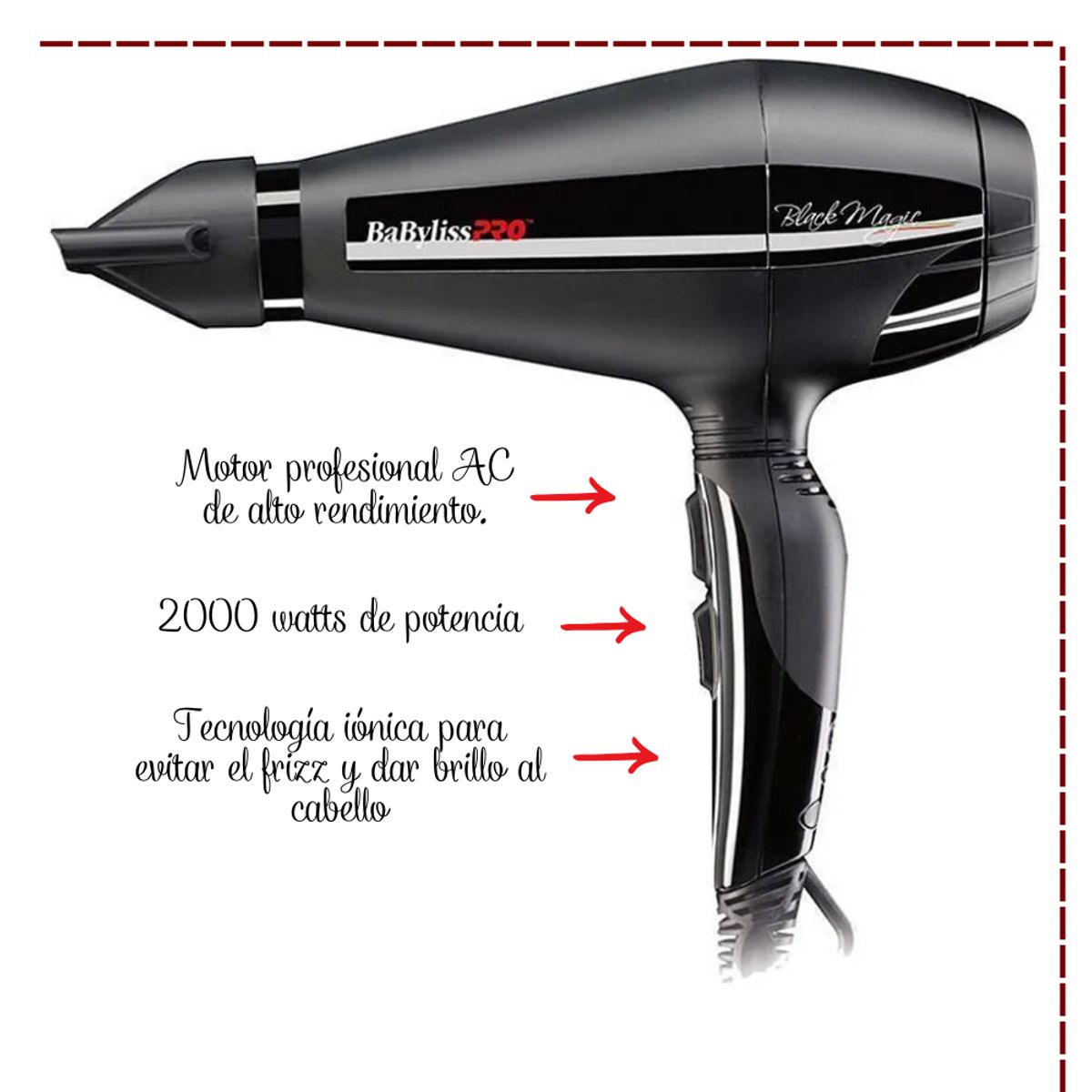 BABYLISS PRO - Secadora Babyliss Pro Black Magic AC 2000 Watts