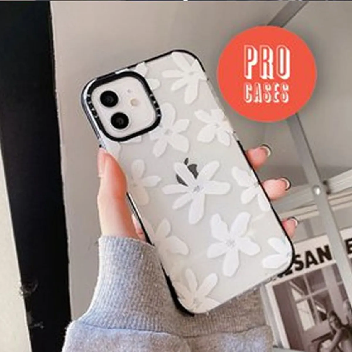 GENERICO - Cases para Iphone 13 pro  transparente con flores blancas