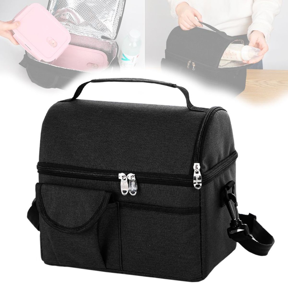 GENERICO - Lonchera Térmica para Comida y Alimentos Impermeable Negro