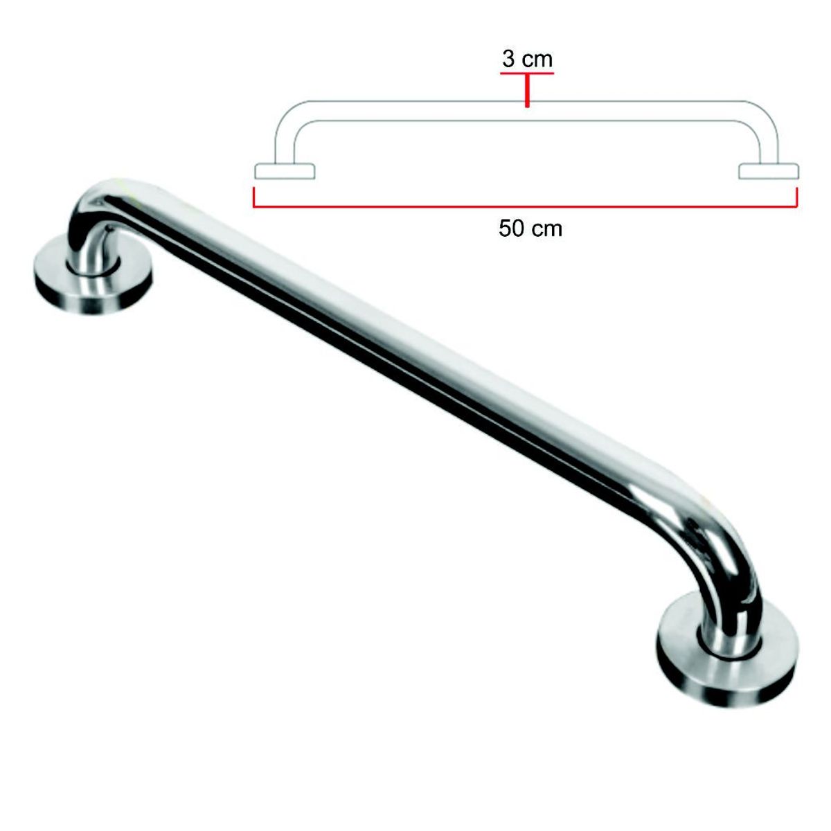 GENERICO - Barra de seguridad de 50 cm de acero inoxidable 304