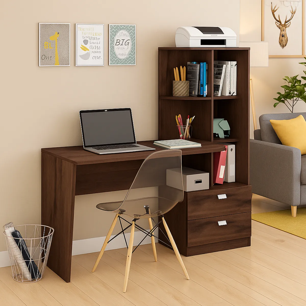 GENERICO - Escritorio con Estante Ensueño de Melamina  Compacto Fume