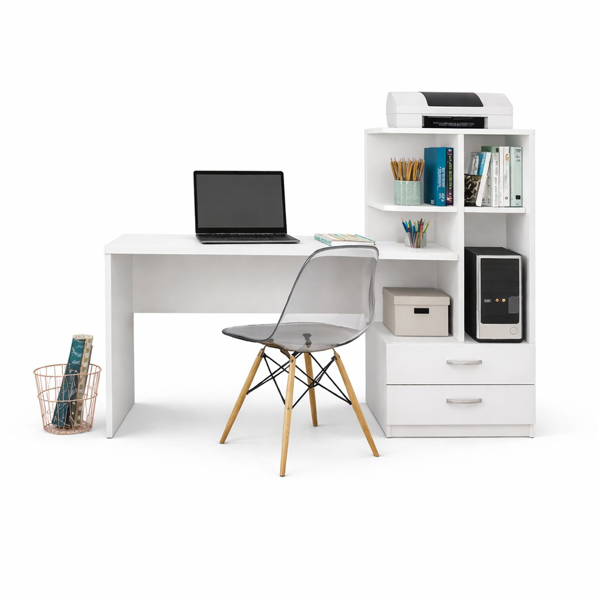 GENERICO - Escritorio con Estante Ensueño de Melamina  Compacto Blanco
