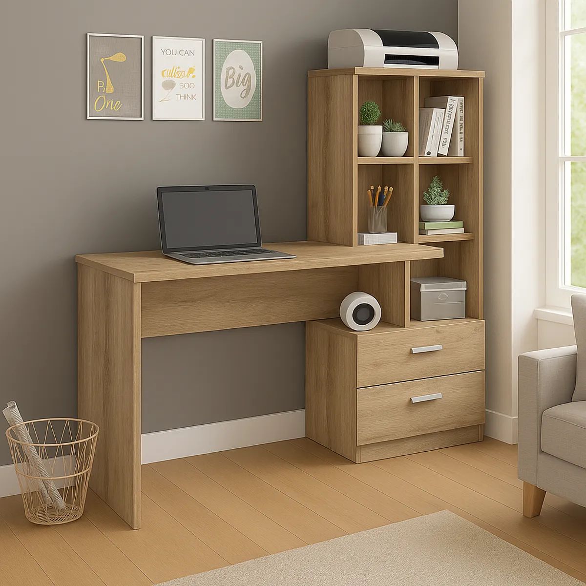 GENERICO - Escritorio con Estante Ensueño de Melamina  Compacto Duna