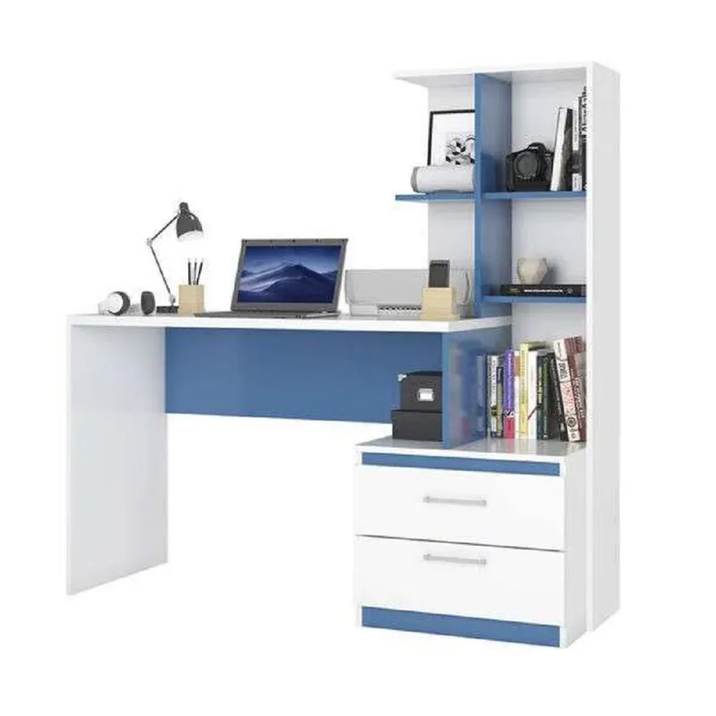 GENERICO - Escritorio con Estante Ensueño de Melamina  Compacto V2 Blanco Azul