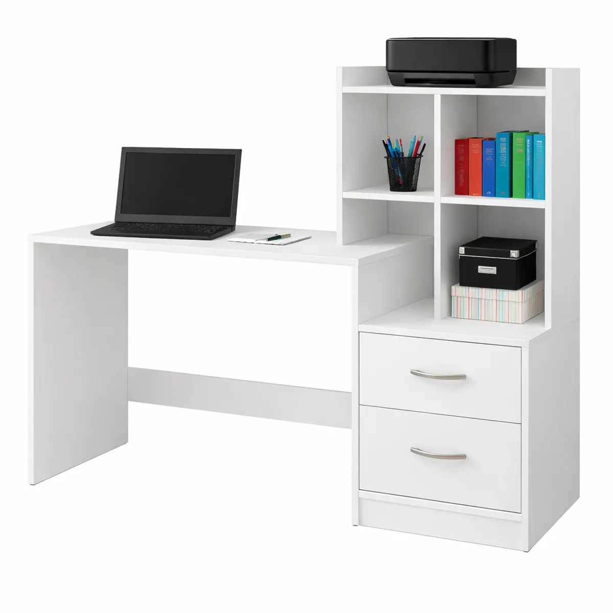 GENERICO - Escritorio con Estante Ensueño de Melamina  Compacto V5 Blanco