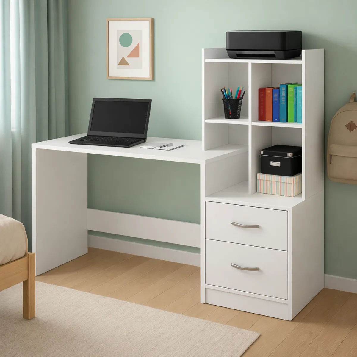 GENERICO - Escritorio con Estante Ensueño de Melamina  Compacto V5 Blanco