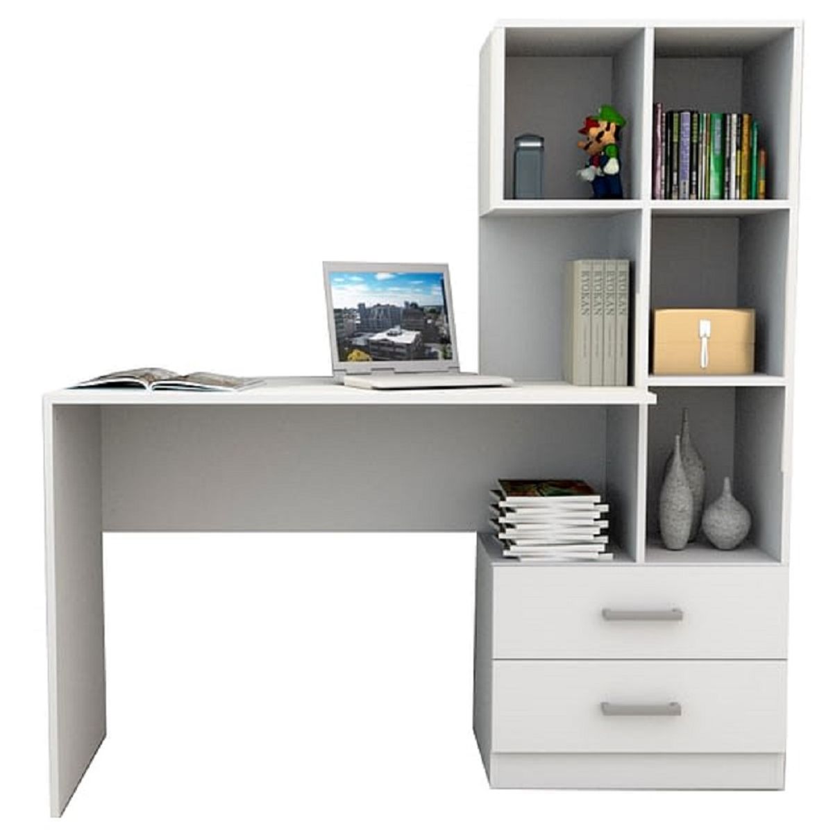 GENERICO - Escritorio con Estante Ensueño de Melamina  Compacto V4 Blanco