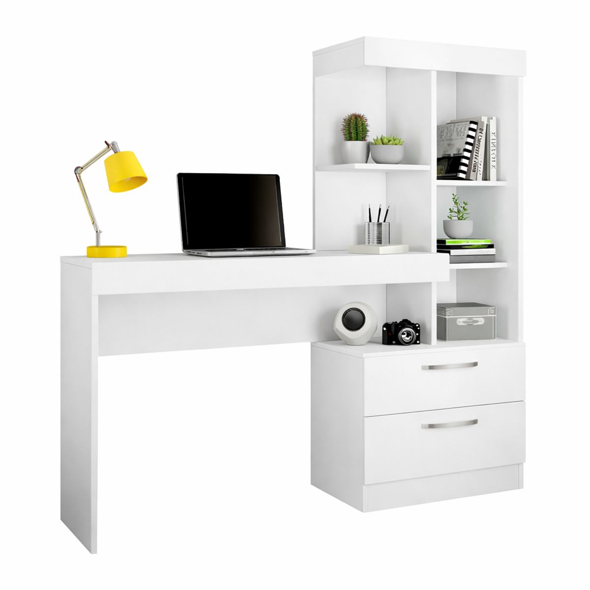 GENERICO - Escritorio con Estante Ensueño de Melamina  Compacto V6 Blanco