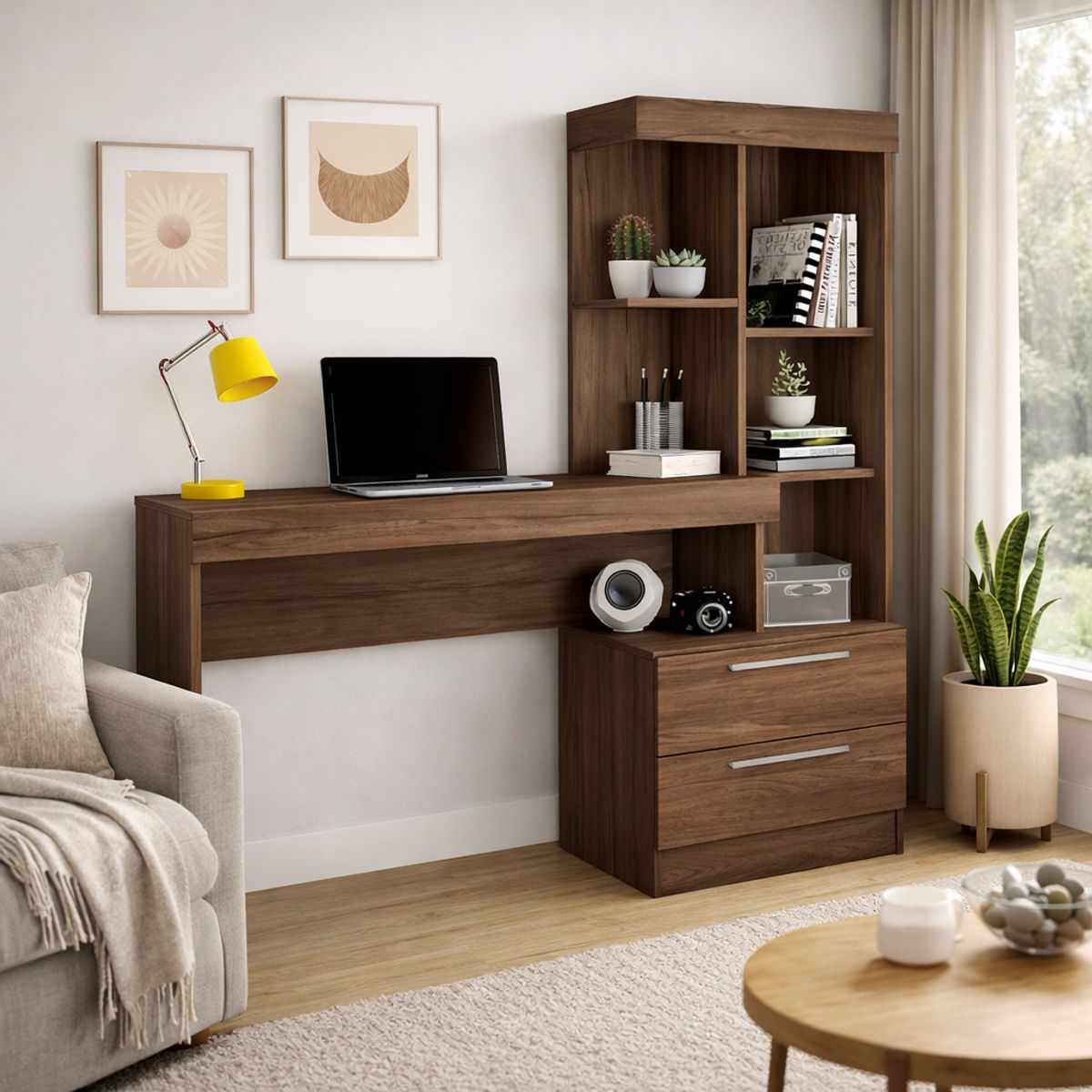 GENERICO - Escritorio con Estante Ensueño de Melamina  Compacto V6 Espresso