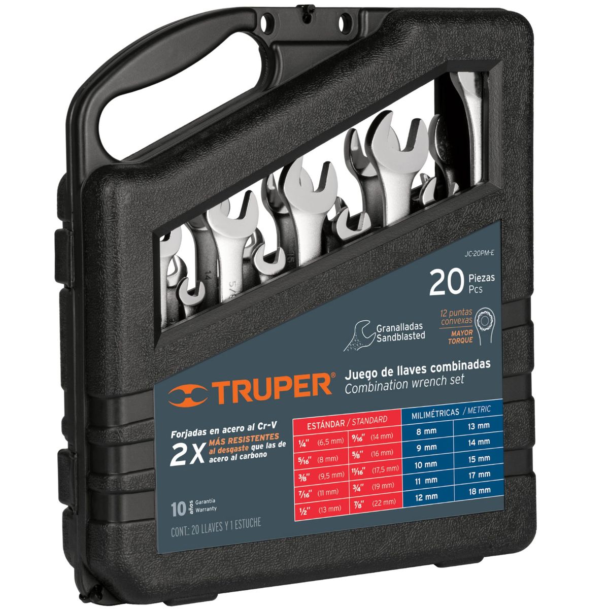TRUPER - Set de 20 llaves mixtas combinadas granalladas, Truper