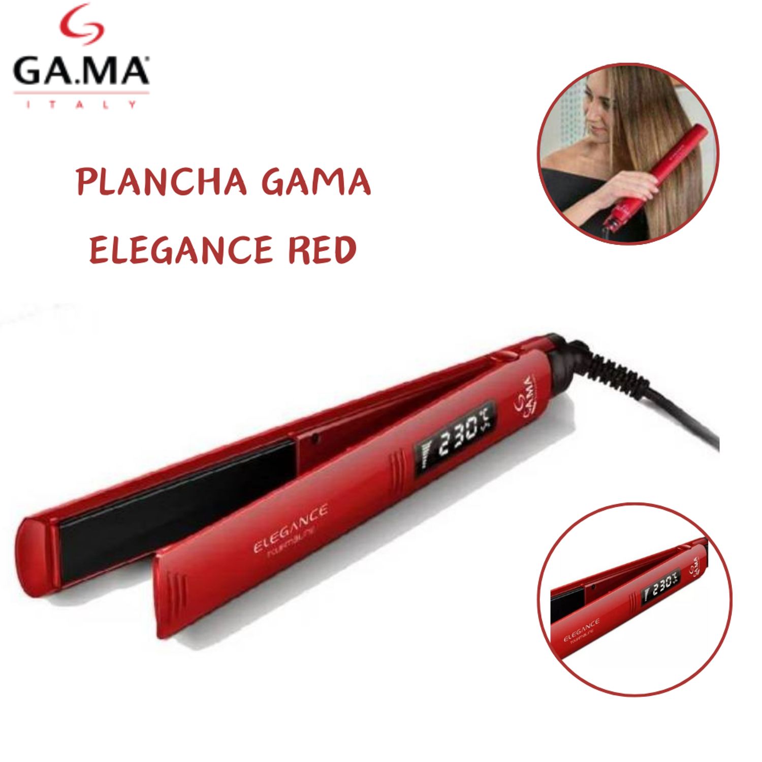Plancha Alisadora Gama Elegance Red Ion Digital 230°C GAMA