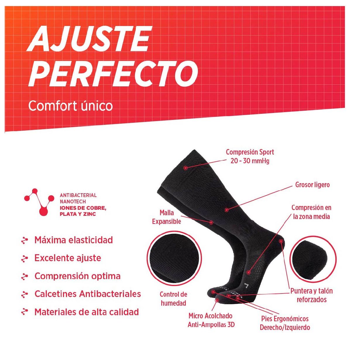 SILVERA NANOTECH - Medias compresión hombre mujer para varices edema fascitis 20 30 mmHg