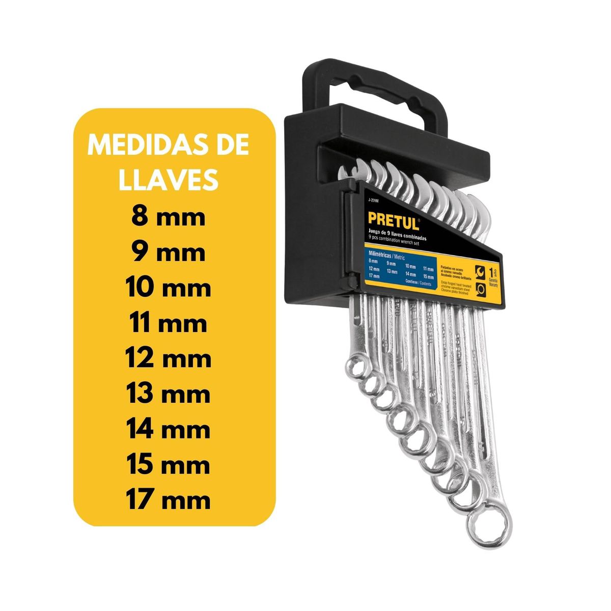 PRETUL - Juego de llaves mixtas combinadas 9 piezas, Pretul