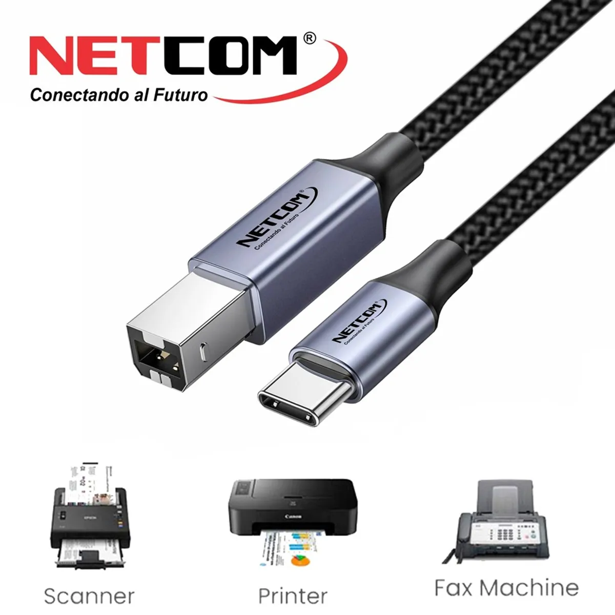 NETCOM - Cable Impresora Tipo C USB 2.0 Tipo B a USB C 1.8 Metros Netcom