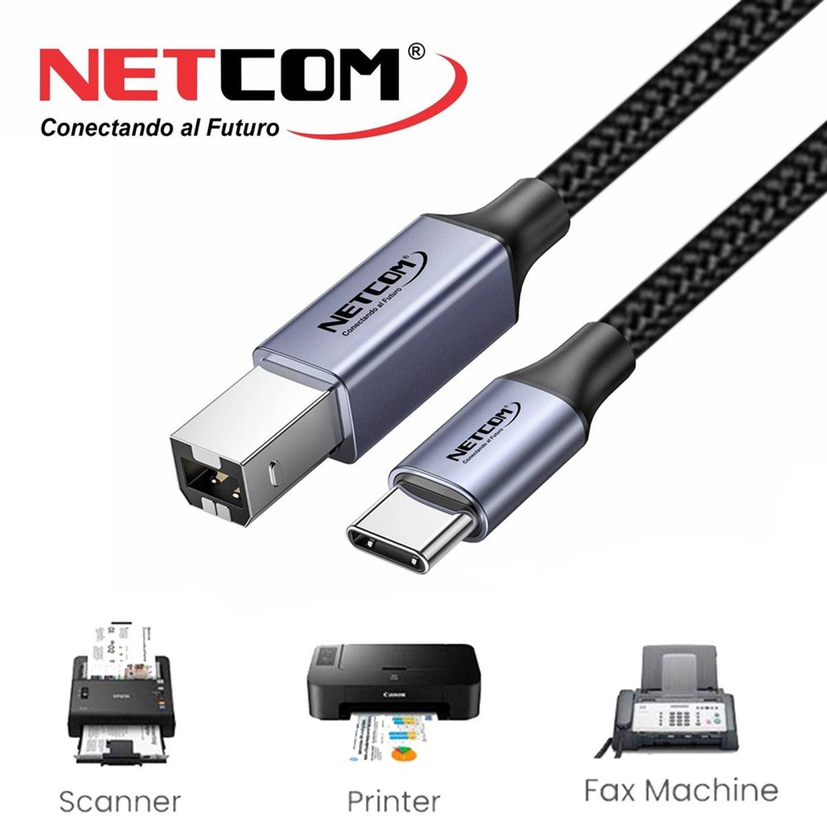 NETCOM - Cable Impresora Tipo C USB 2.0 Tipo B a USB C 1.8 Metros Netcom