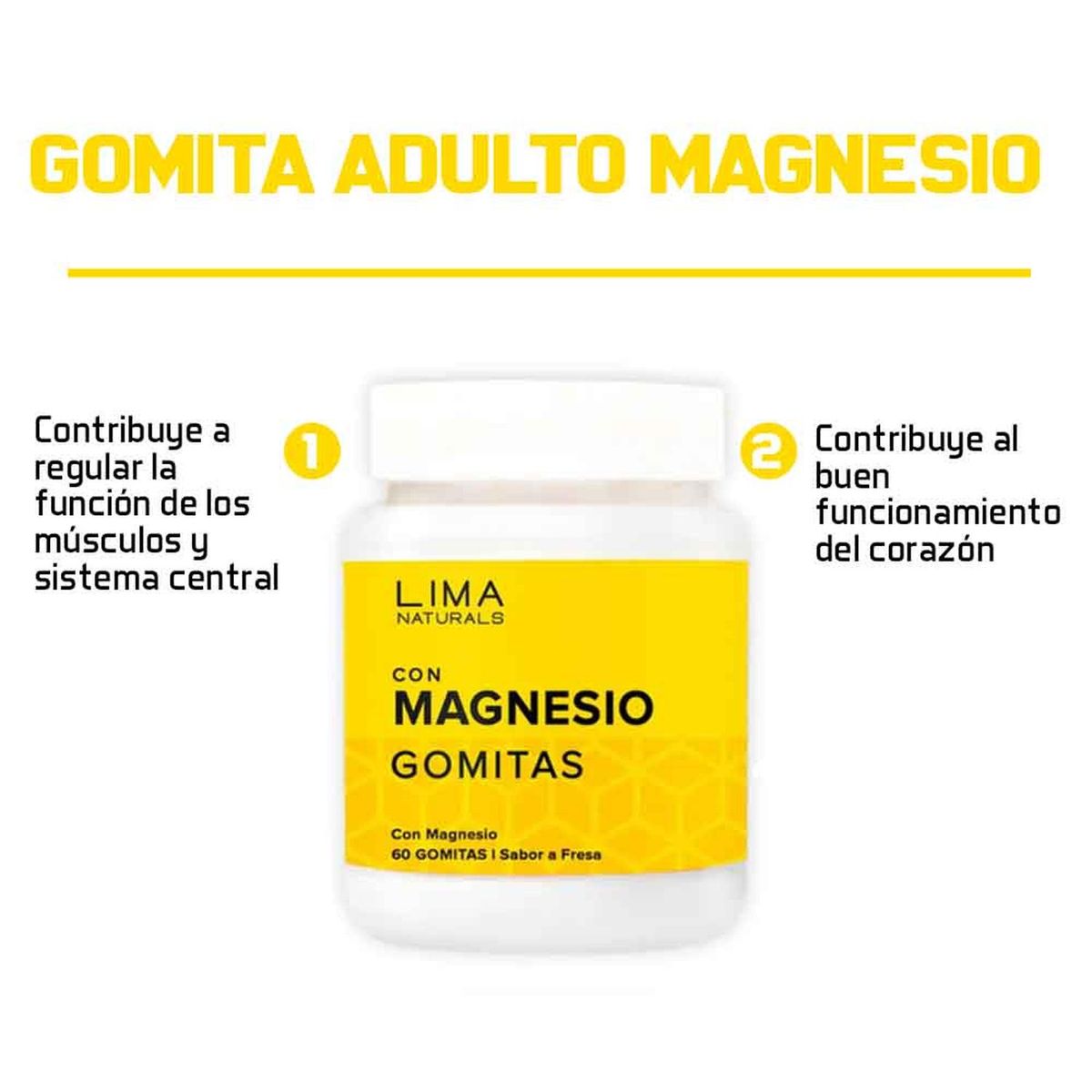 LIMA NATURALS - Gomitas con Magnesio Sabor Fresa Lima Naturals 60 unidades Pack x 2