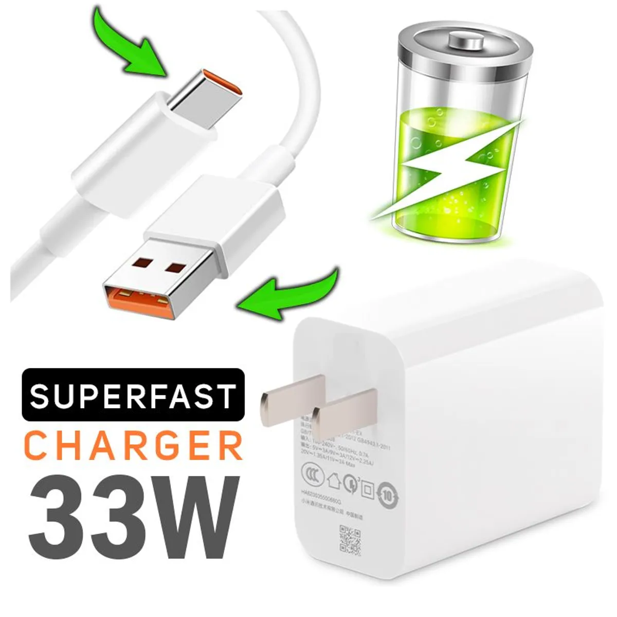 OEM - Cargador Para Xiaomi Carga Rápida Turbo 33W Cable Tipo-C Redmi