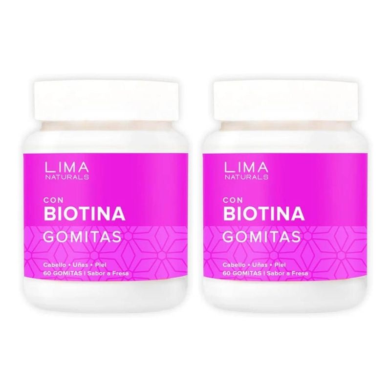 LIMA NATURALS - Gomitas con Biotina Sabor Fresa Lima Naturals 60 unidades Pack x 2