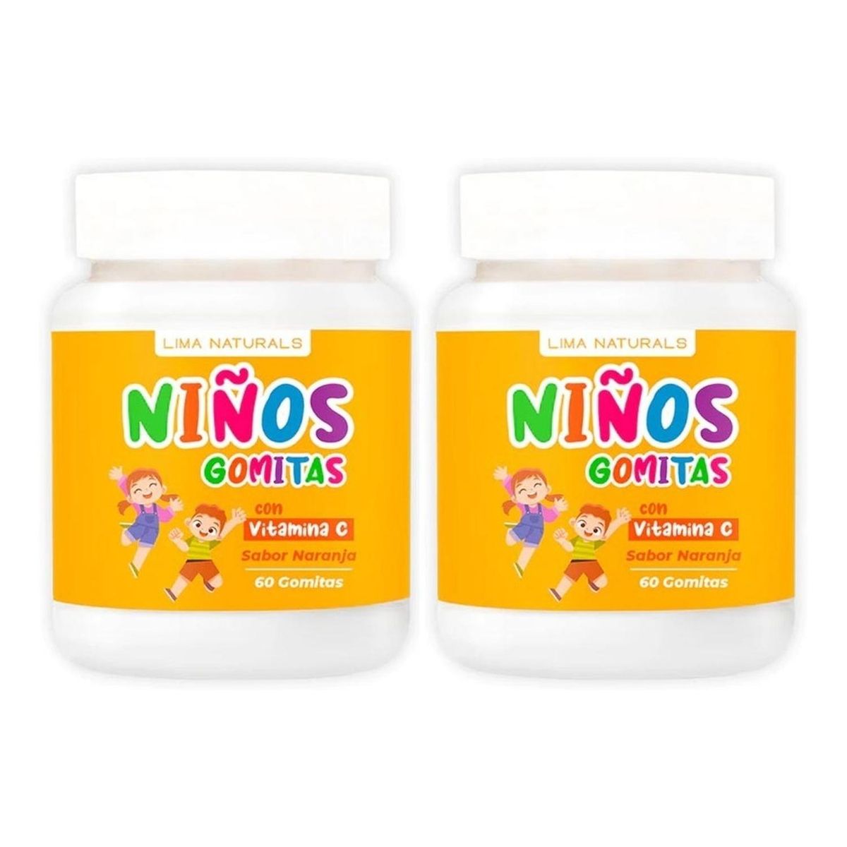 LIMA NATURALS - Gomitas para Niños con Vitamina C Sabor Naranja Lima Naturals 60 unidades Pack x 2