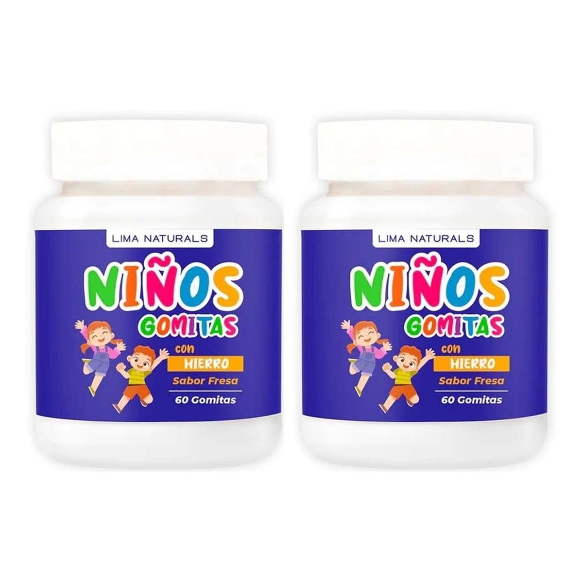 LIMA NATURALS - Gomitas para Niños con Hierro Sabor Fresa Lima Naturals 60 unidades Pack x 2