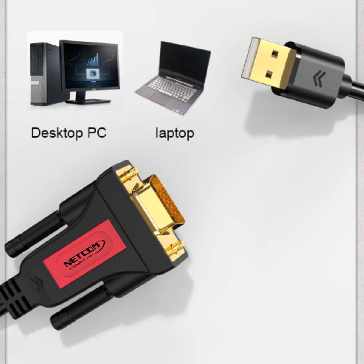 NETCOM - Cable Adaptador USB a Serie RS232 DB9 Serial 1.5 metros NETCOM