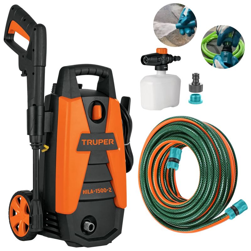 TRUPER - Hidrolavadora portátil Truper 1500 PSI + manguera 10m conectores click