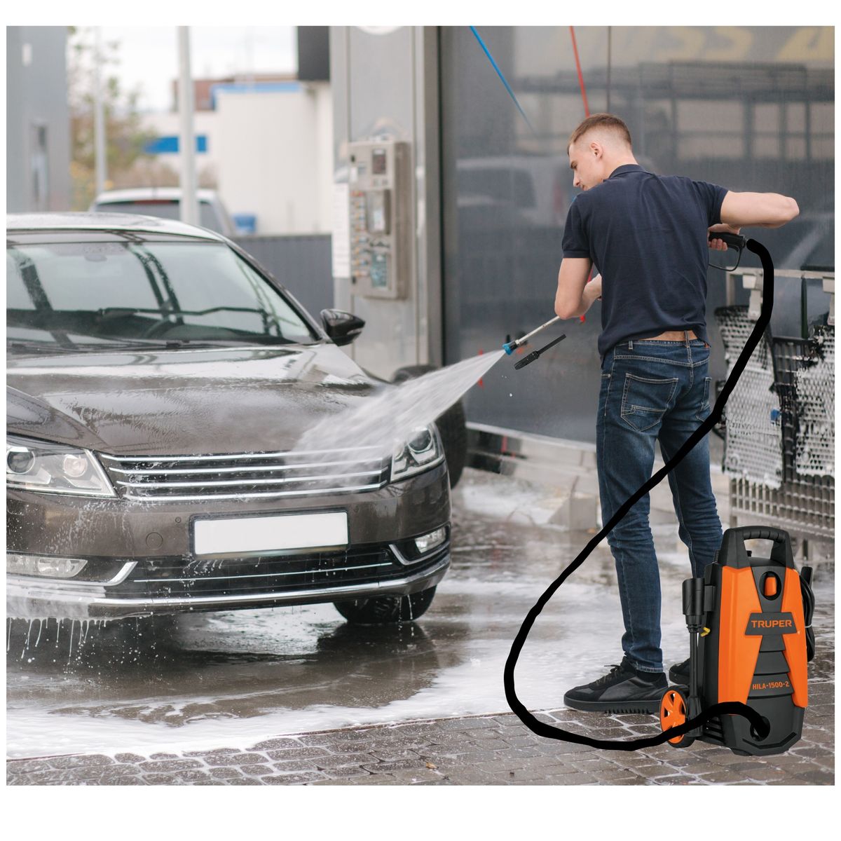 TRUPER - Hidrolavadora portátil Truper 1500 PSI + manguera 10m conectores click