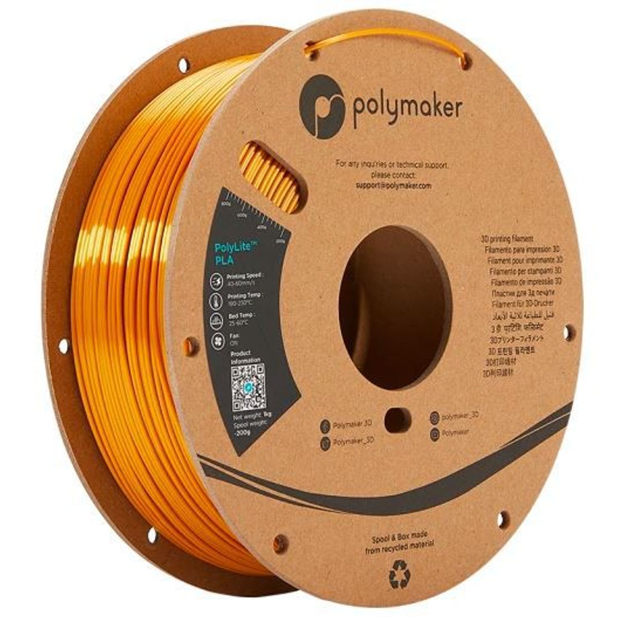 POLYMAKER - Filamento PolyLite PLA Sedoso Oro Metalico 175mm 1Kg