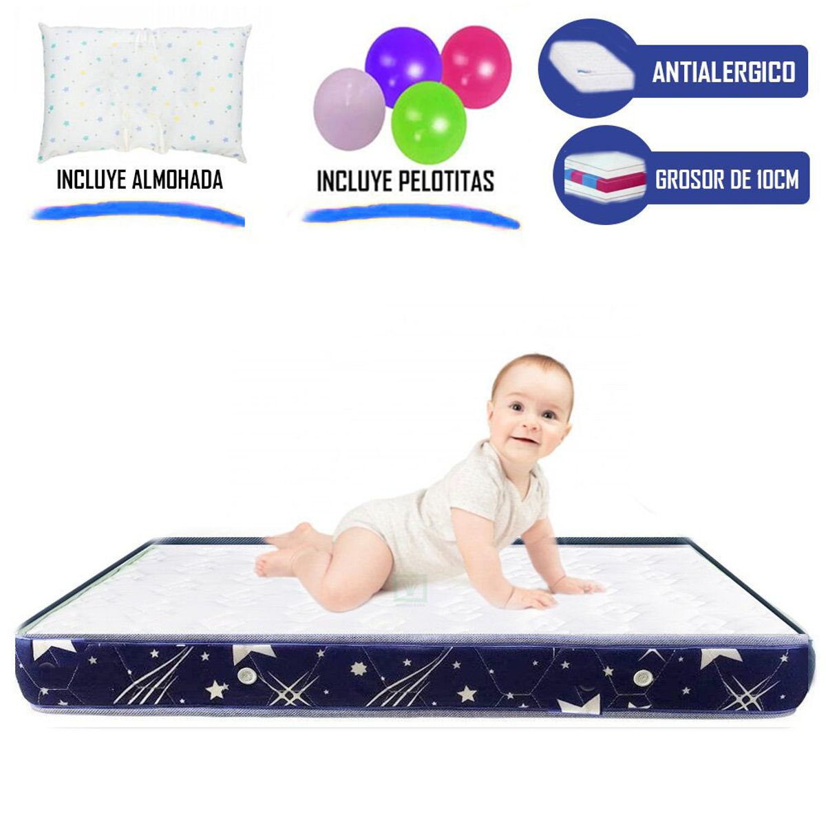 LIFESTYLES - Colchón de Bebe para Cunas Pack and Play de 4 Azul