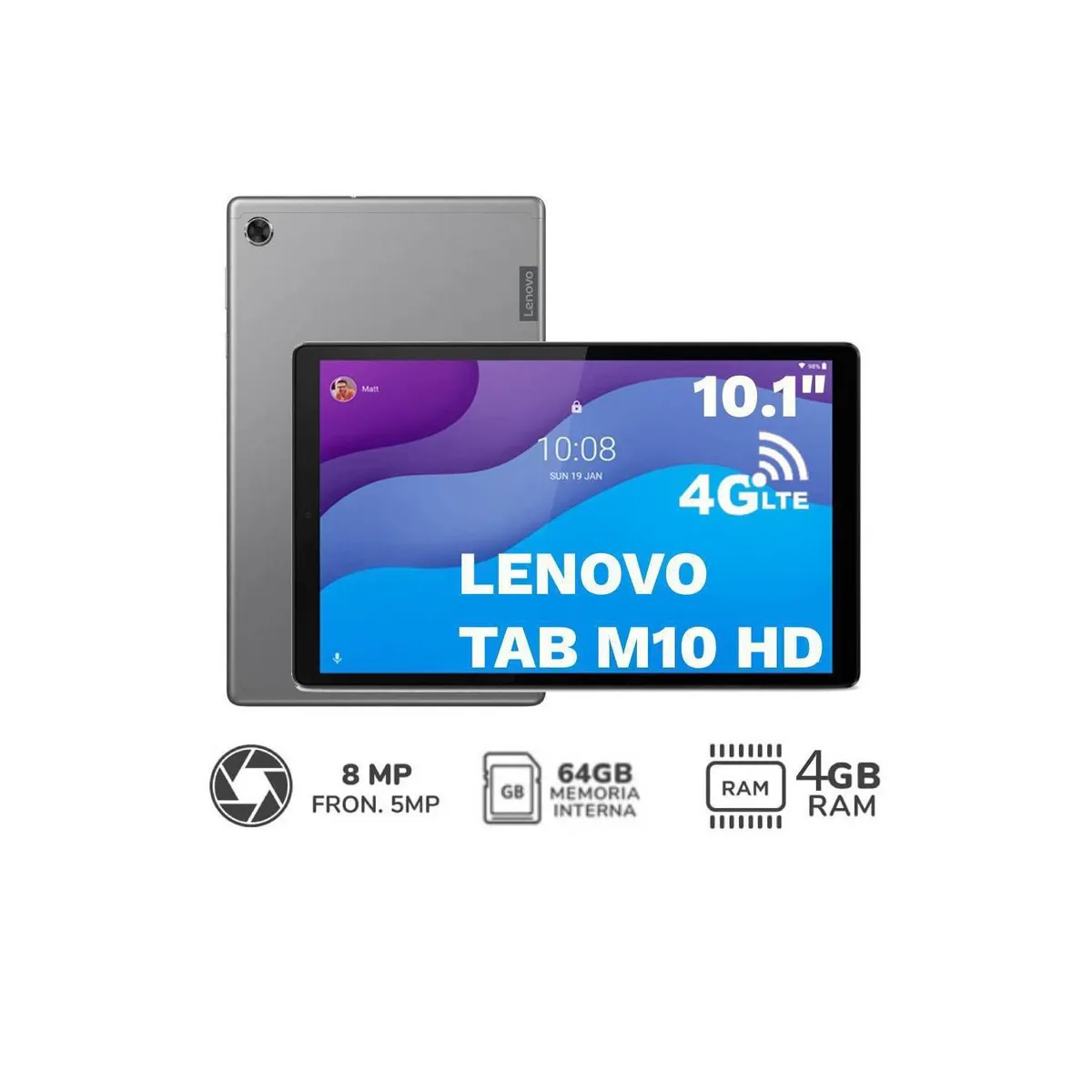 LENOVO - Tablet Lenovo 10 TAB M10 TB-X306X 4G LTE 4GB + 64GB - Platinium Grey