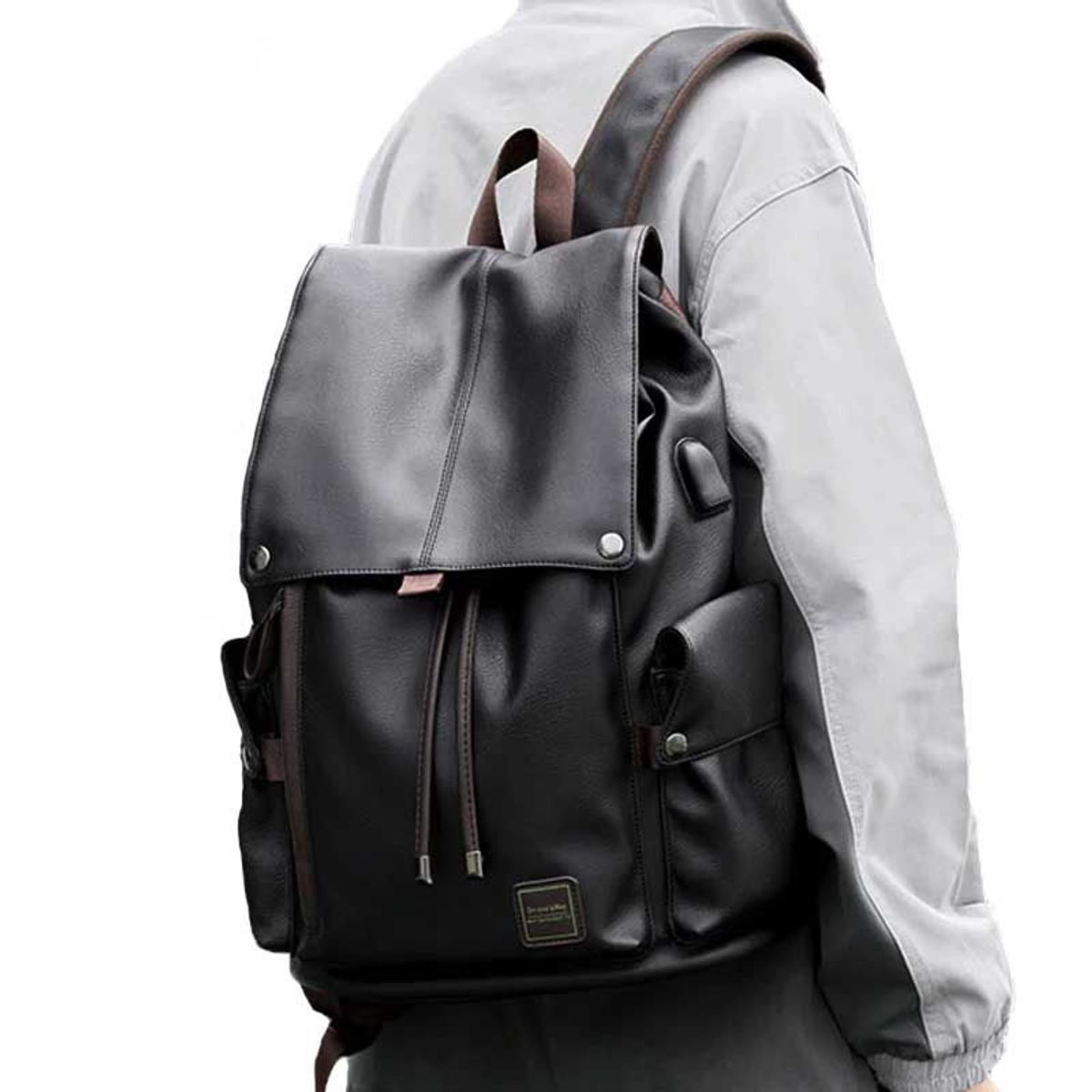 NEO DIGITAL - Mochila impermeable vintage Laptop unisex carga USB cuero BPL01