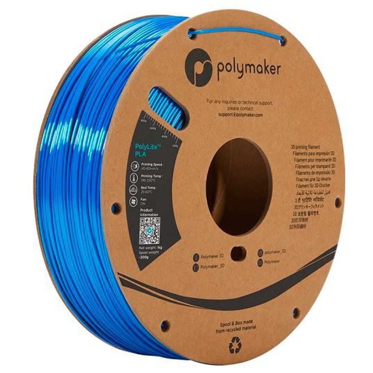 POLYMAKER - Filamento PolyLite PLA Azul Sedoso 175mm 1Kg