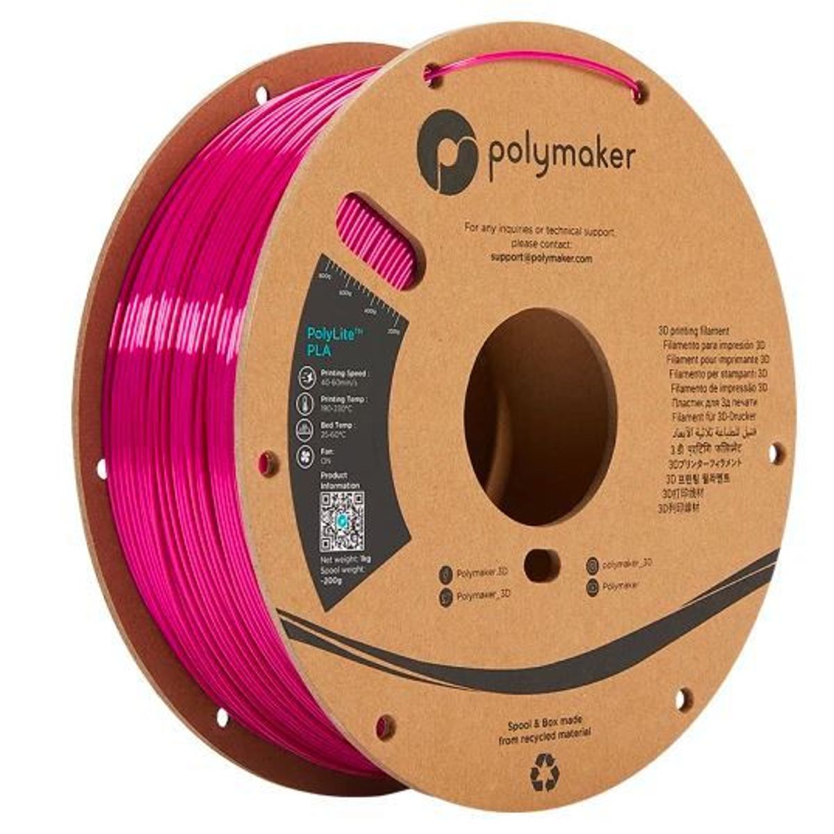 POLYMAKER - Filamento PolyLite PLA Magenta Sedoso 175mm 1Kg