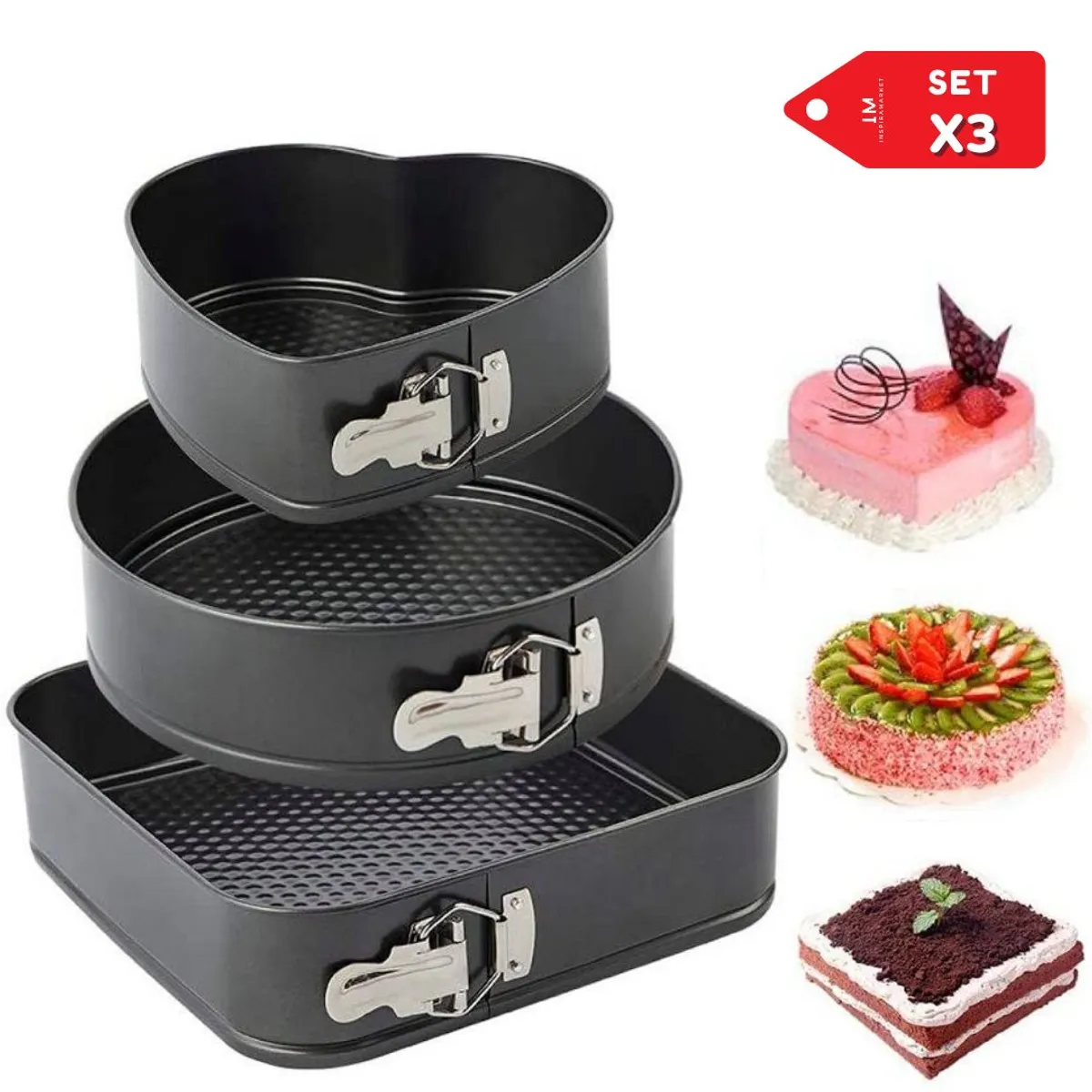 INSPIRA MARKET - Set de 3 Piezas Moldes para Keke de Repostería