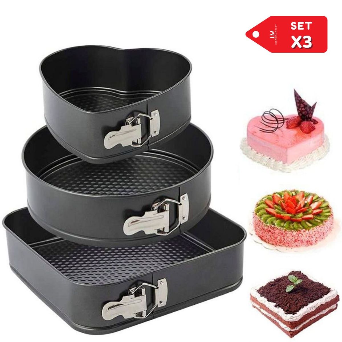 INSPIRA MARKET - Set de 3 Piezas Moldes para Keke de Repostería